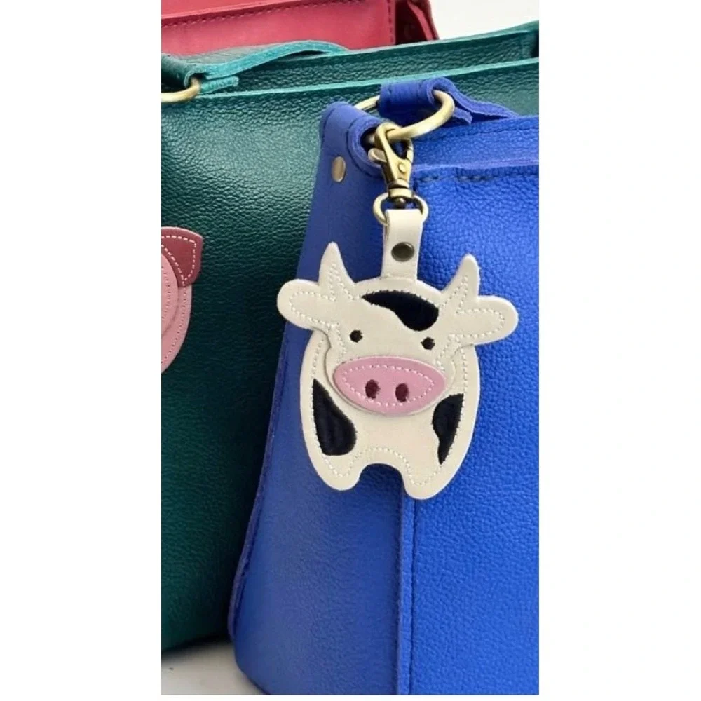 Portland Leather Goods Farm Animal Cow Purse Charm Keychain Leather  NWOT